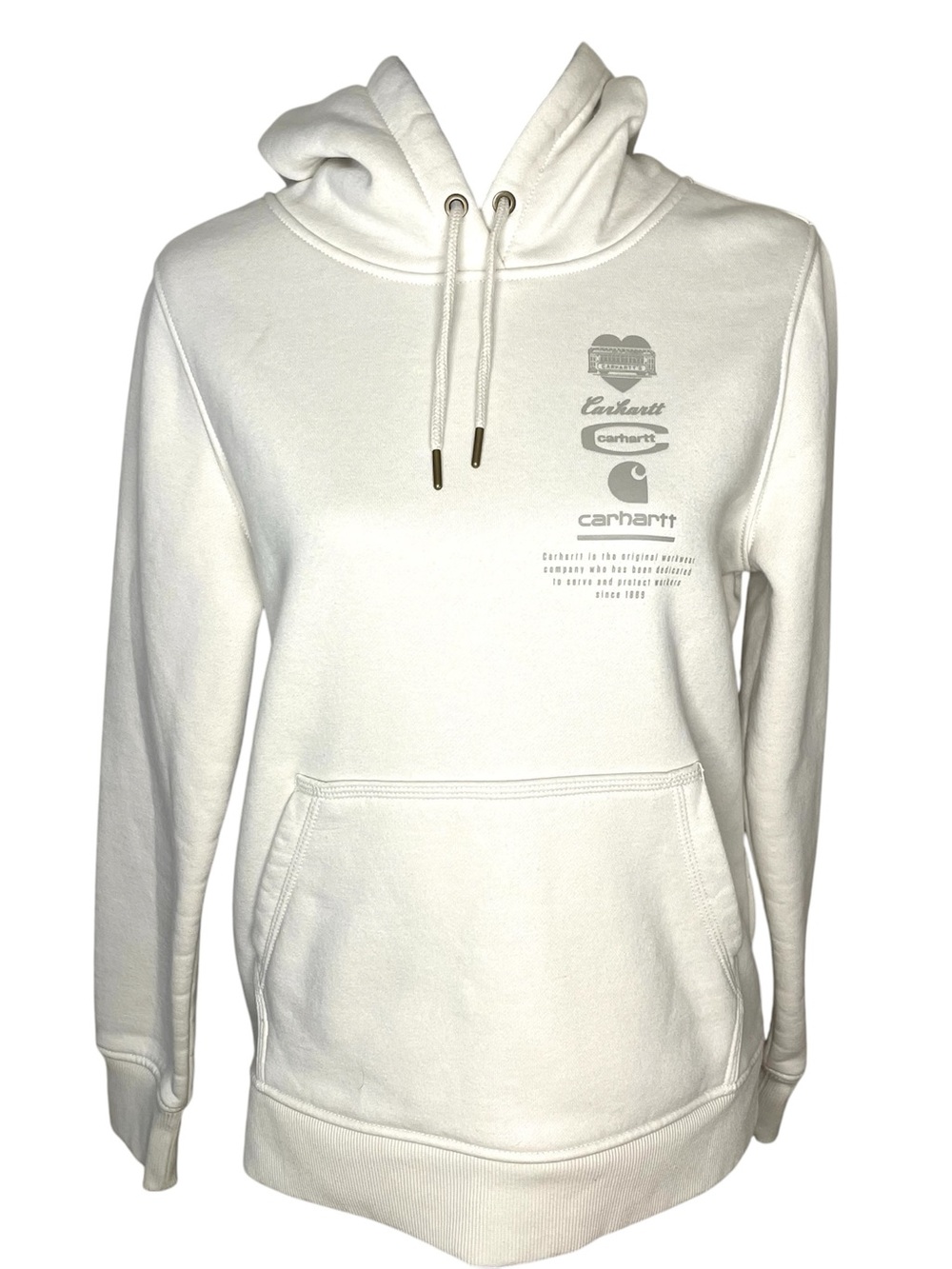 Carhartt Pullover Hoodie Logo Print Ivory Cream Size Small